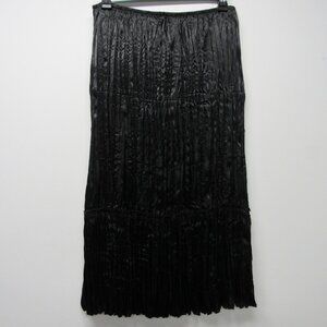 Vtg Y2K Broomstick Maxi Skirt Black Satin Western Fairygoth Steampunk Crinkle XL